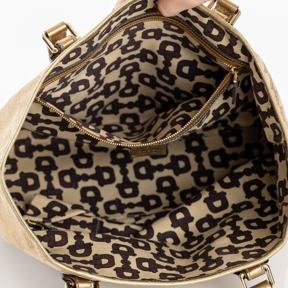 GUCCI Sherry Tote Bag Beige Gold GG Canvas Leather - Picture 8 of 10